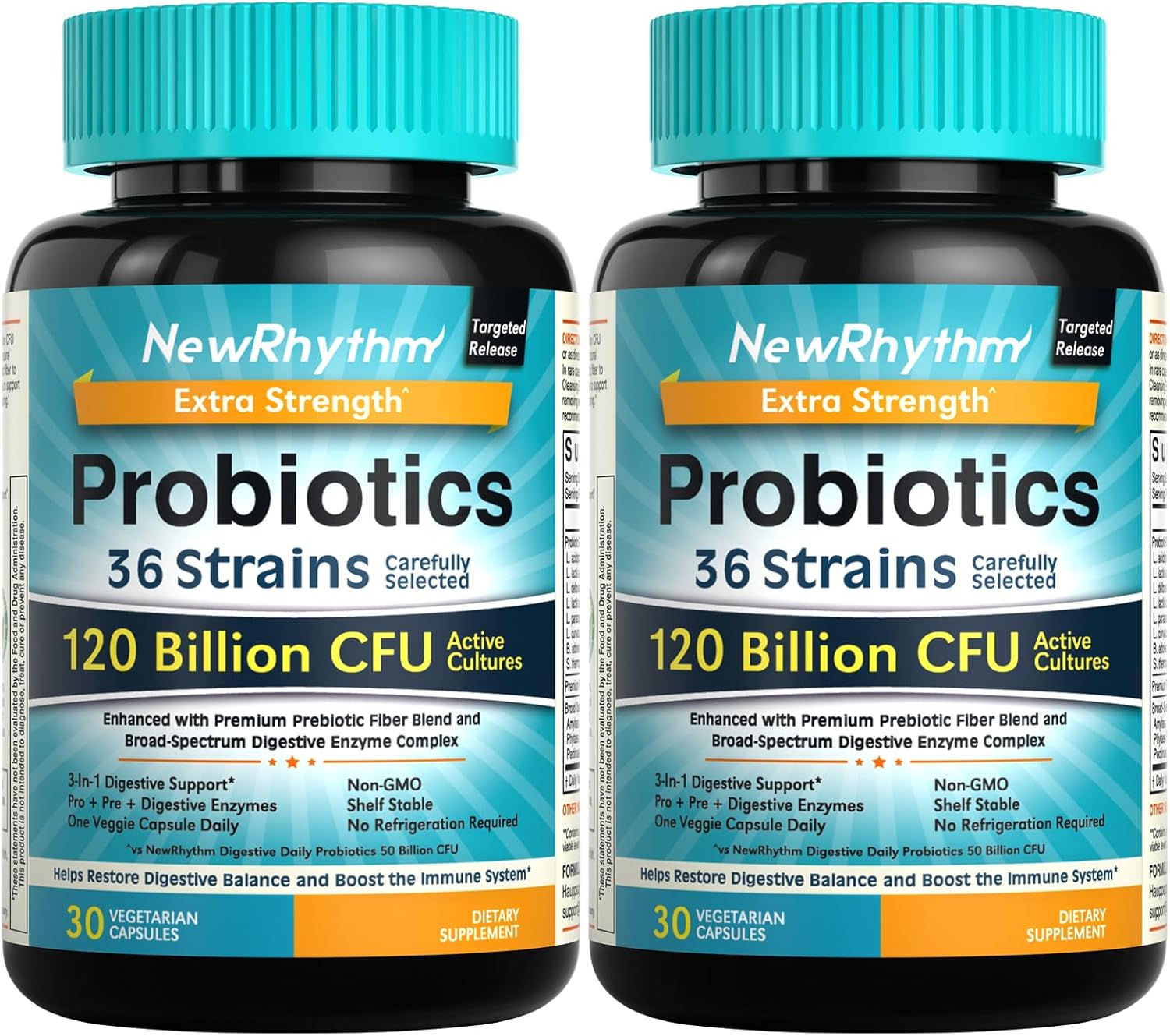 Suplemento en cápsula NewRhythm Probióticos de Probioticos 120 Billones CFU de 30 un (2 Frascos)